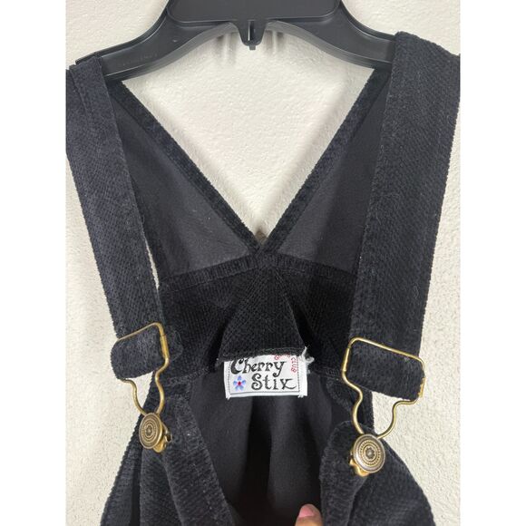 Vtg Y2k Cherry Stix Corduroy Black Overall Dress Womens Sz S Cottagecore Boho - Picture 5 of 7